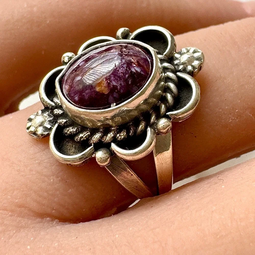 Navajo Flower Ring Turquoise Sz 7 Sterling Silver Signed Morgan Native Amer